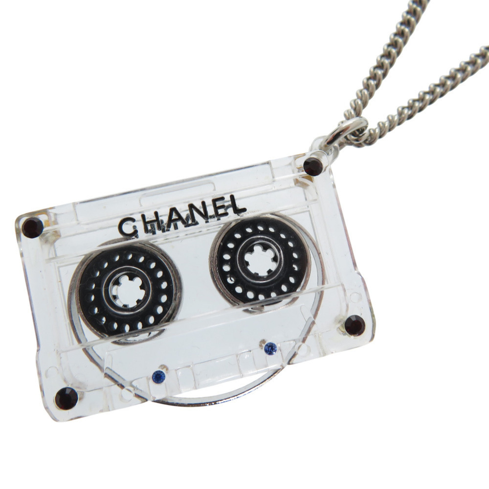 Chanel Cassette Tape Rhinestone Necklace, Plastic, Clear, 1434
